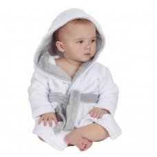 18C785: Baby White/Grey Hooded Dressing Gown (0-24 Months)